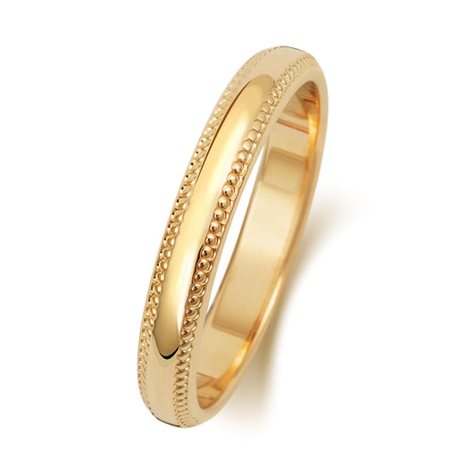 3mm D-Shape Milgrain Wedding Band