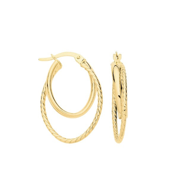 9ct Plain & Twisted Oval Hoop Earrings