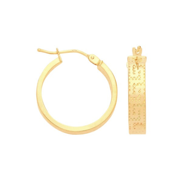 9ct Greek Key 18mm Hoop Earrings