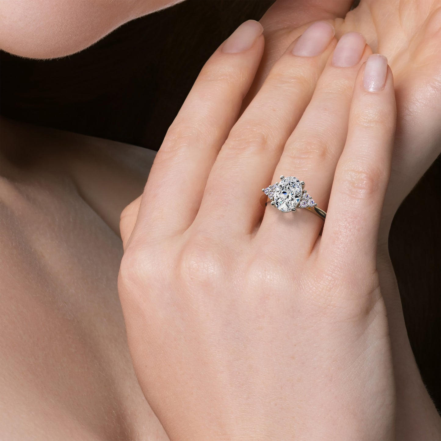2ct Oval Cut Engagement Ring Accent Diamonds