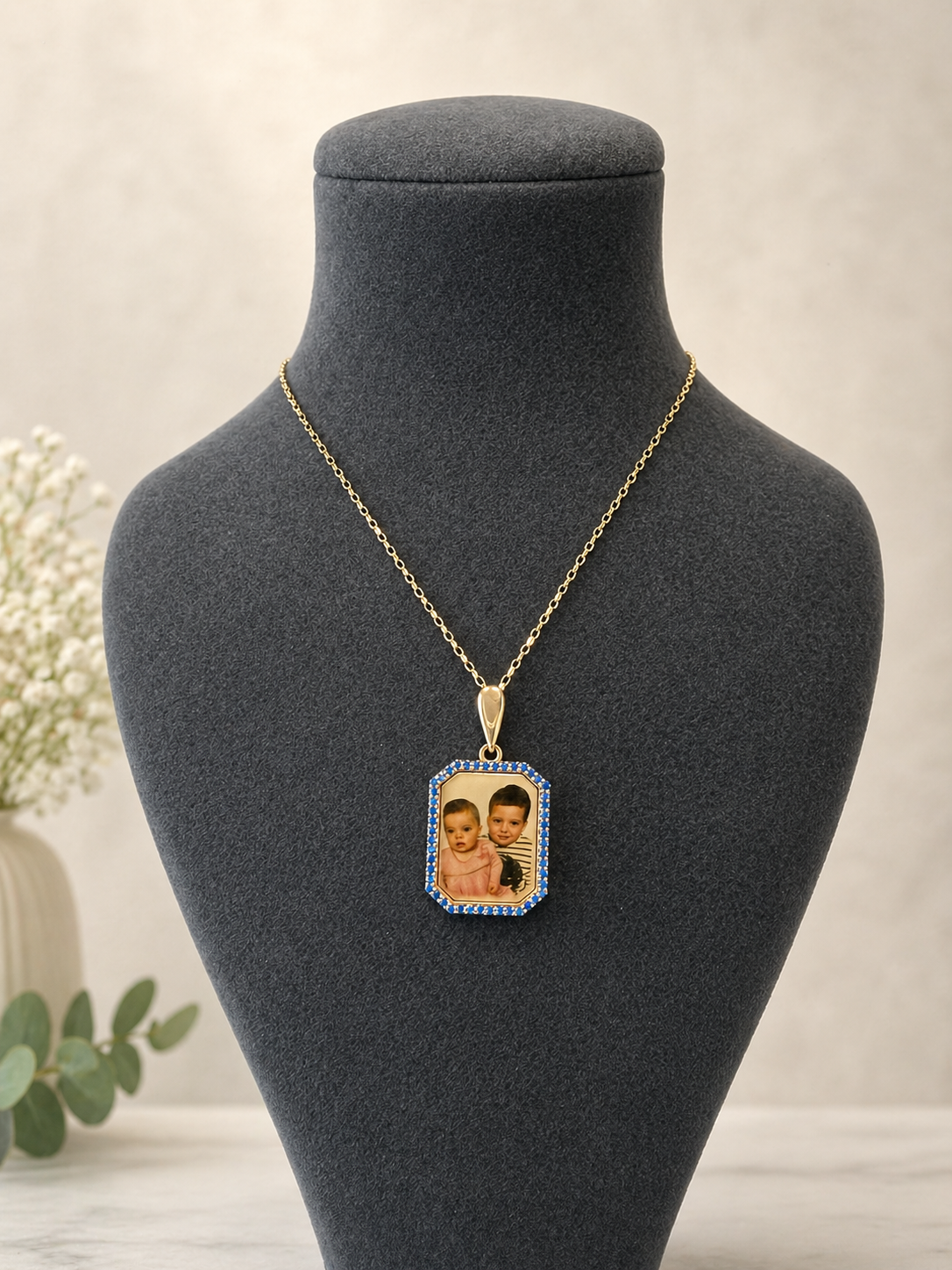 9ct Gold Gemstone Photo Pendants