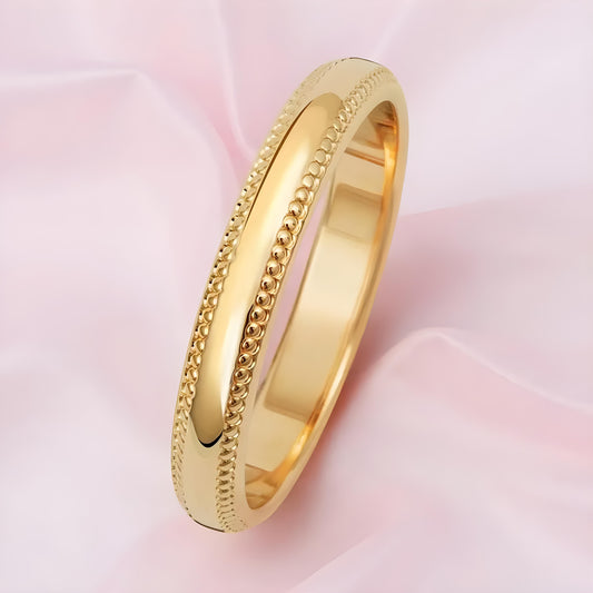 3mm D-Shape Milgrain Wedding Band