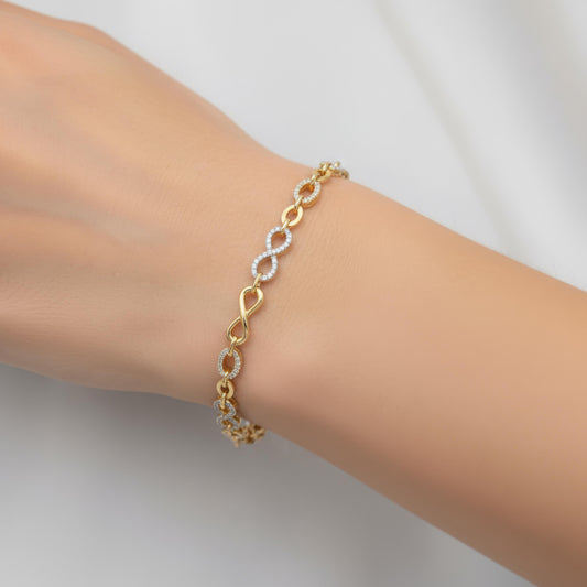 BR597 9CT YEL GOLD LADIES INCHES CZ INFINITY BRCLT