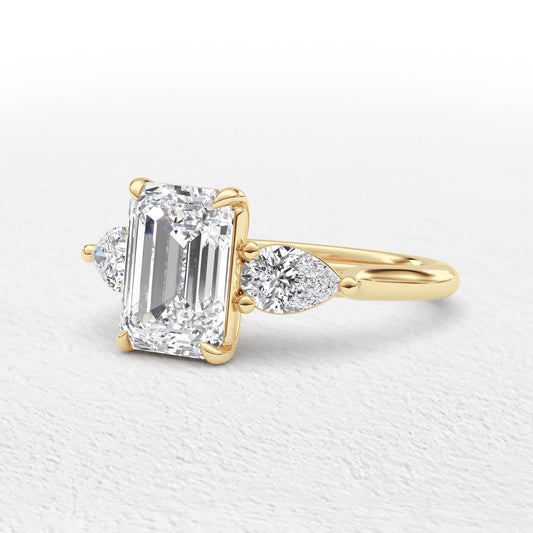 Emerald & Pear Cut 3 Stone Diamond Engagement Ring  3.5ct Total  25103