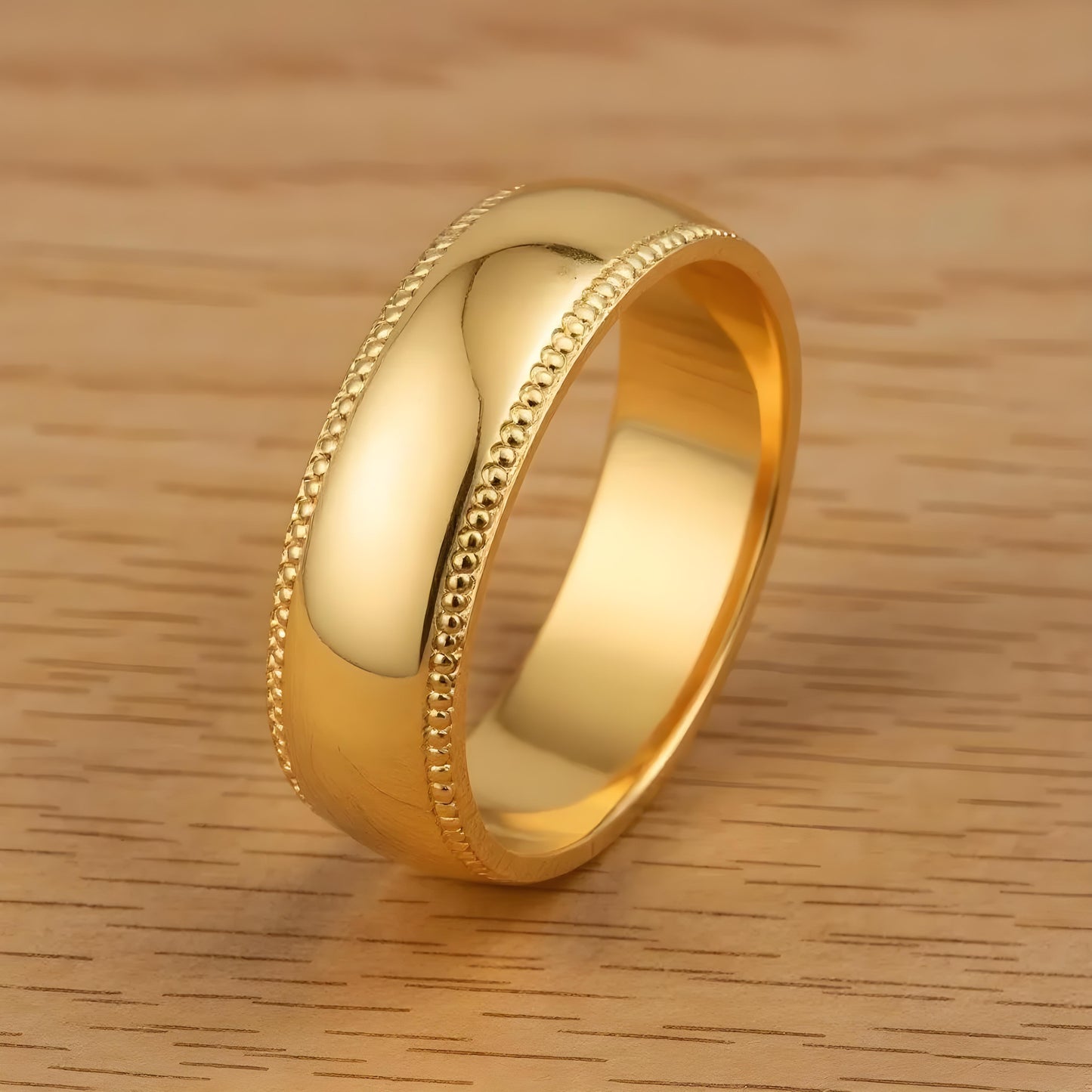 6mm  D-Shape Milgrain Wedding Band