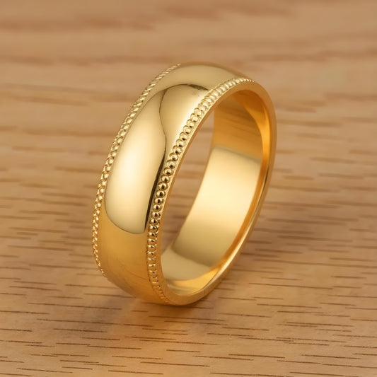 6mm  D-Shape Milgrain Wedding Band