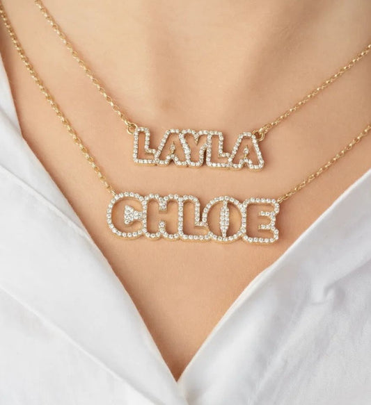 Bubble  Diamond Name Necklace 10mm