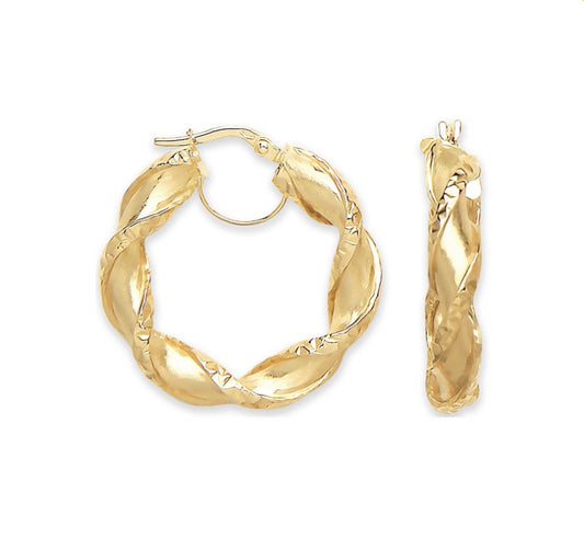 9ct Gold 29mm Twisted Hollow Hoop Earrings