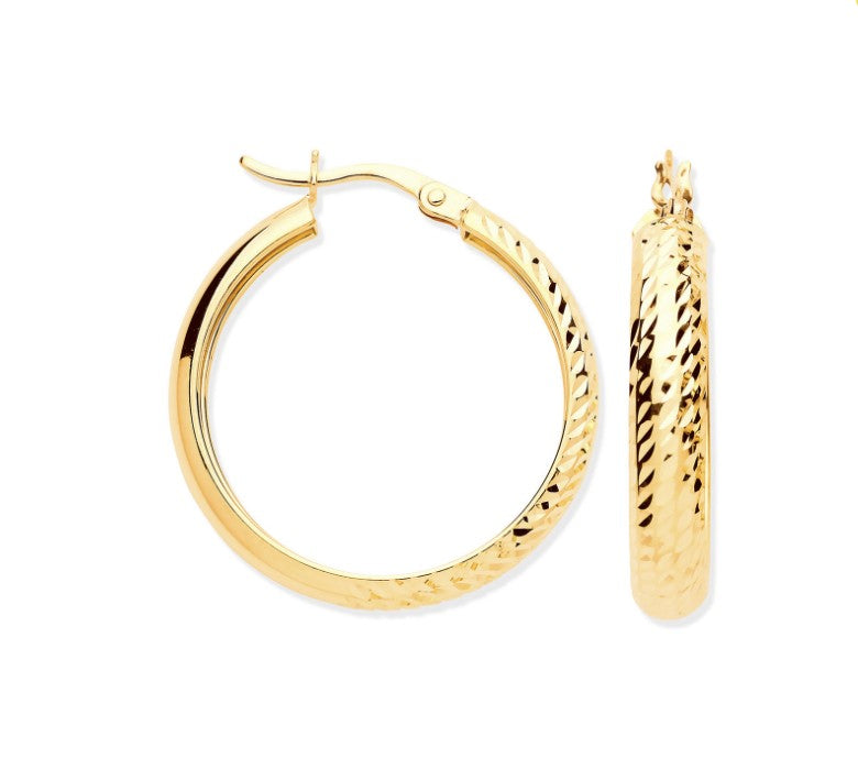 24mm Half DC Half Plain Hoop Earrings