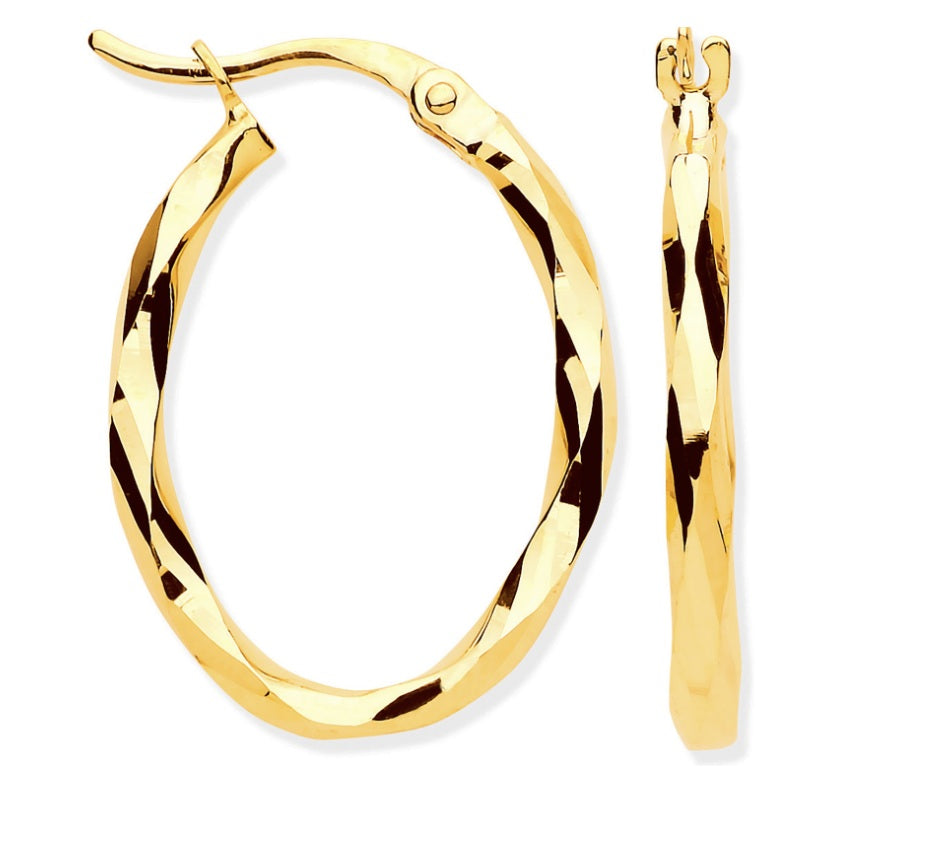 Faceted Oval Hoop Earrings