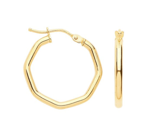 9ct 20mm Octagon Hoop Earrings