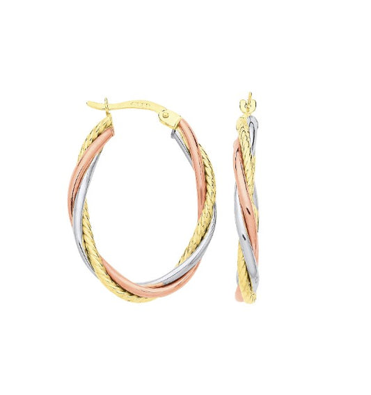 9ct Russian Wedding Oval Hoop Earrings