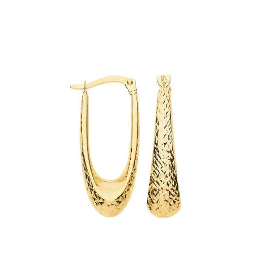 Diamond cut Elongated Hoop Earrings