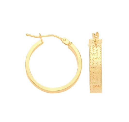 9ct Greek Key 18mm Hoop Earrings