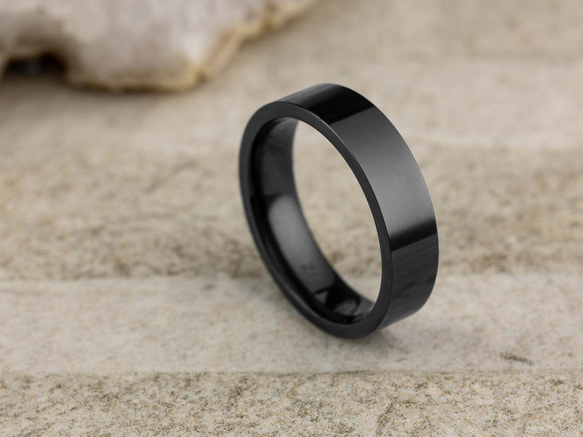 Black Zirconium Flat Court Easy Fit Polished Wedding Ring
