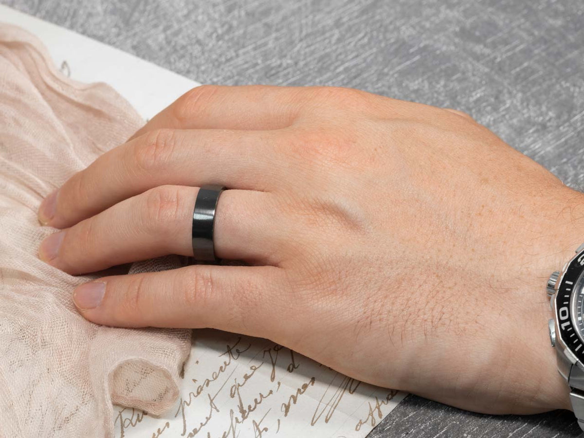 Black Zirconium Flat Court Easy Fit Polished Wedding Ring