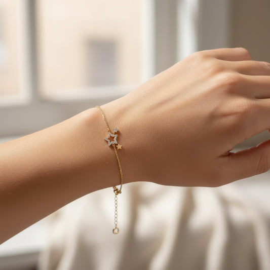 BR601 9CT GOLD LADIES CZ STAR BRACELET